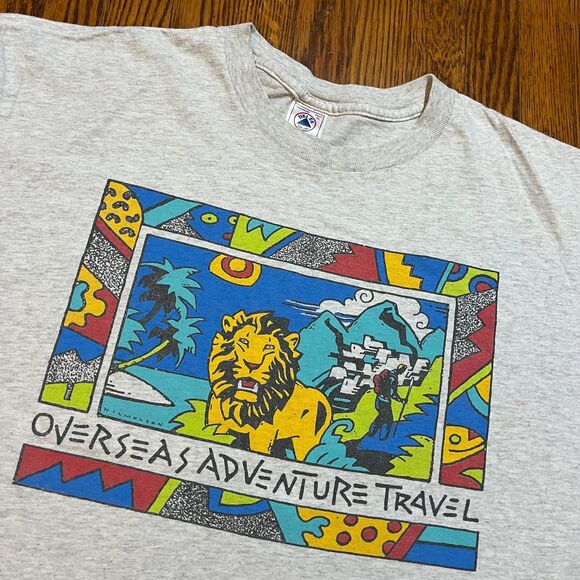 Vintage Y2K Delta Pro Weight Overseas Adventure Travel Safari T-Shirt XL Gray - Picture 2 of 11